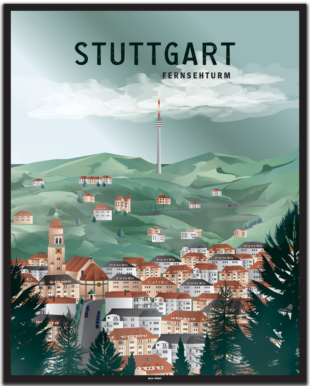 vintage stuttgart poster shop #40x50cm-schwarzer-farbrand