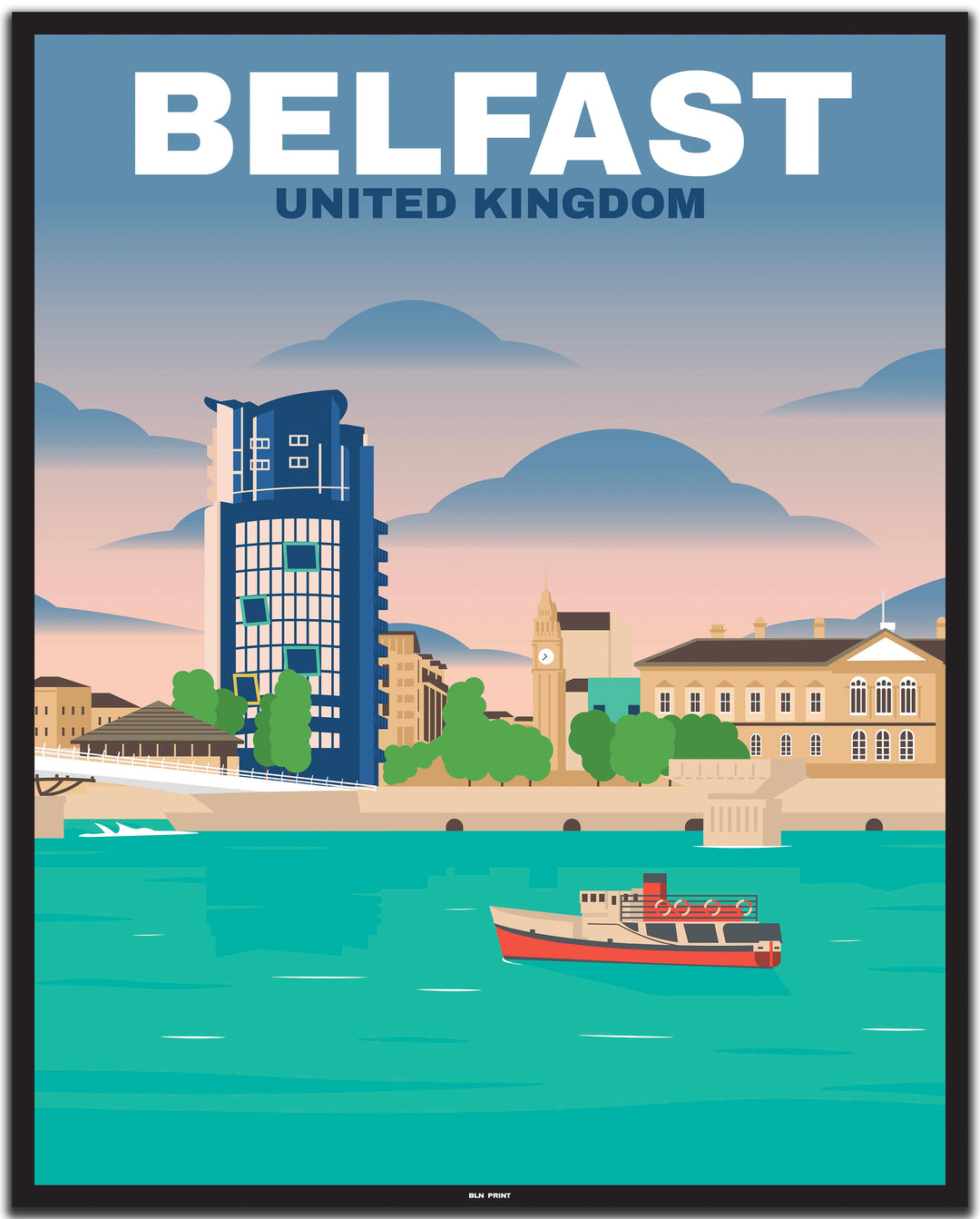 vintage travel poster belfast #40x50cm-black-color-border