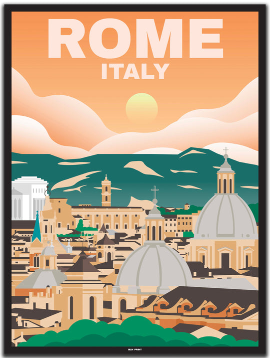 vintage travel poster rom #30x40cm-black-color-border