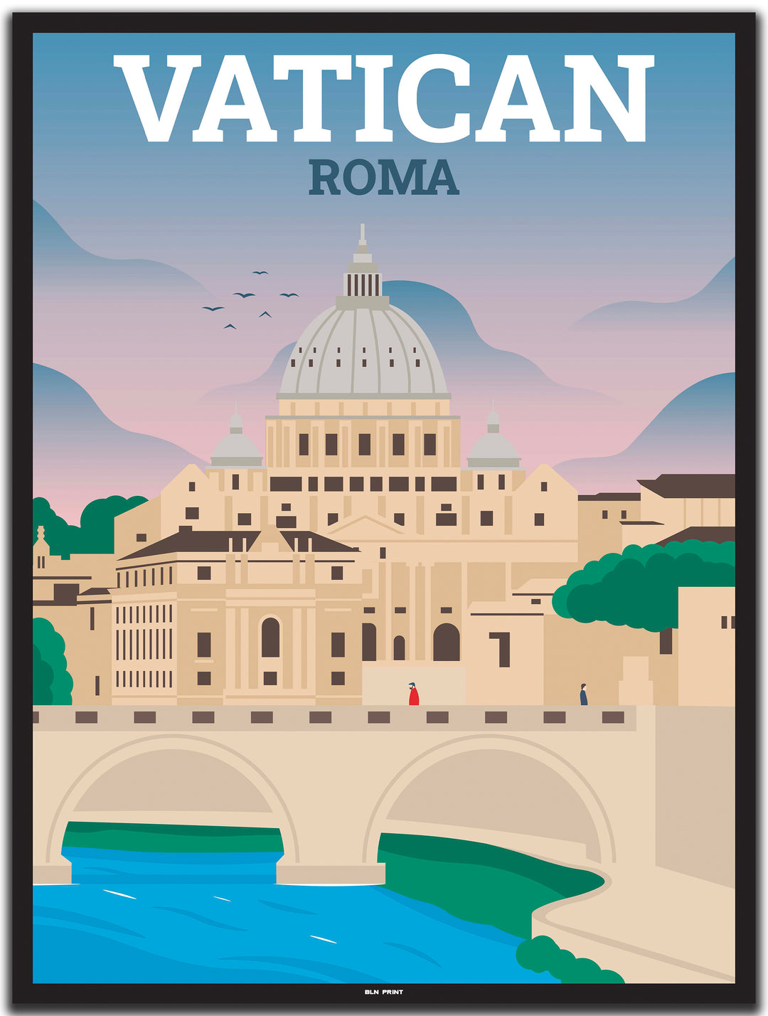 vintage travel poster rom #30x40cm-black-color-border