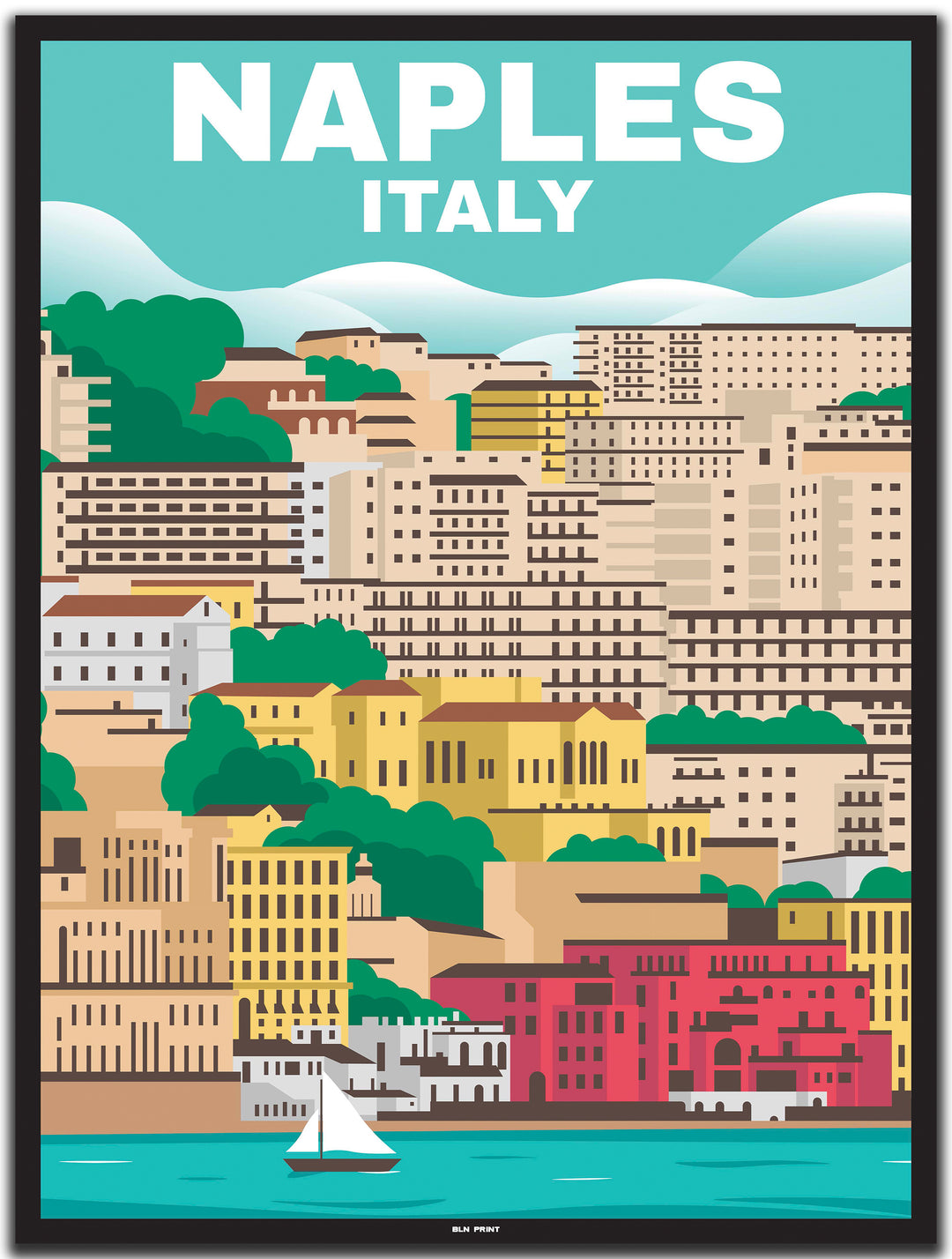 vintage travel poster napoli #30x40cm-black-color-border