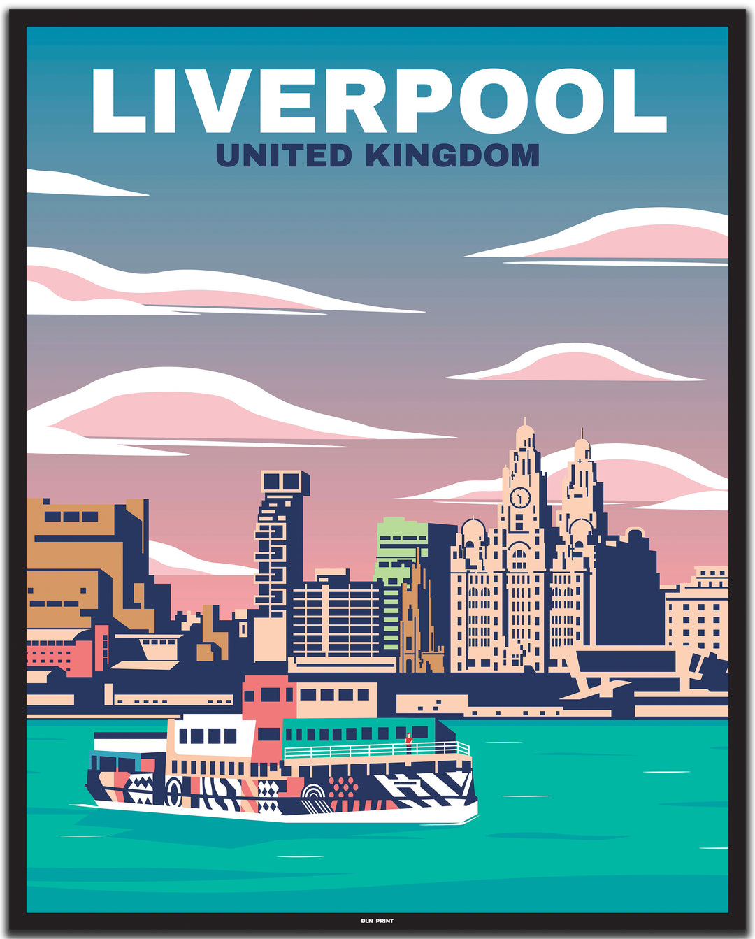 vintage travel poster liverpool #40x50cm-black-color-border