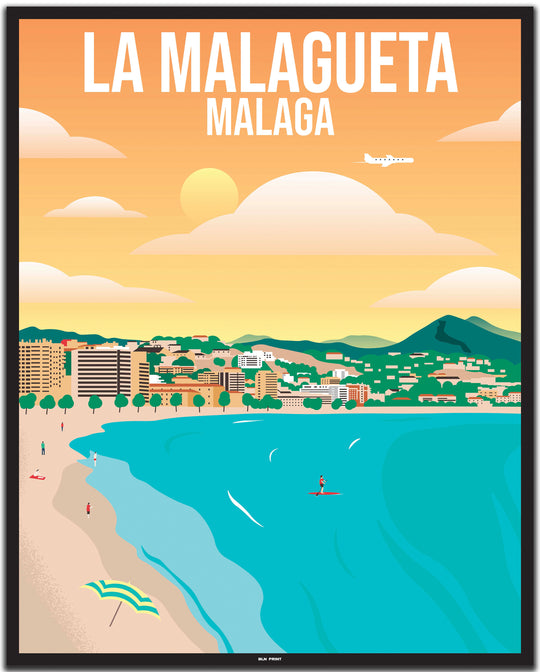 vintage travel poster malaga #40x50cm-black-color-border