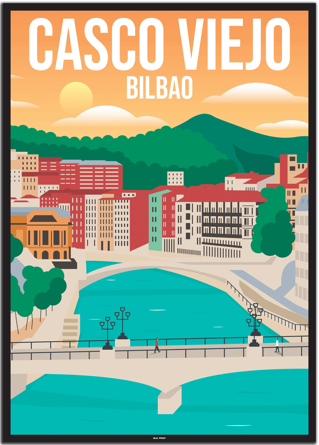 vintage travel poster bilbao #50x70cm-schwarzer-farbrand