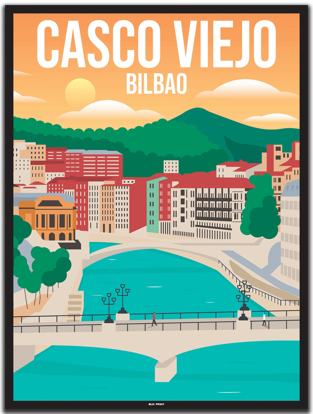 vintage travel poster bilbao #30x40cm-black-color-border