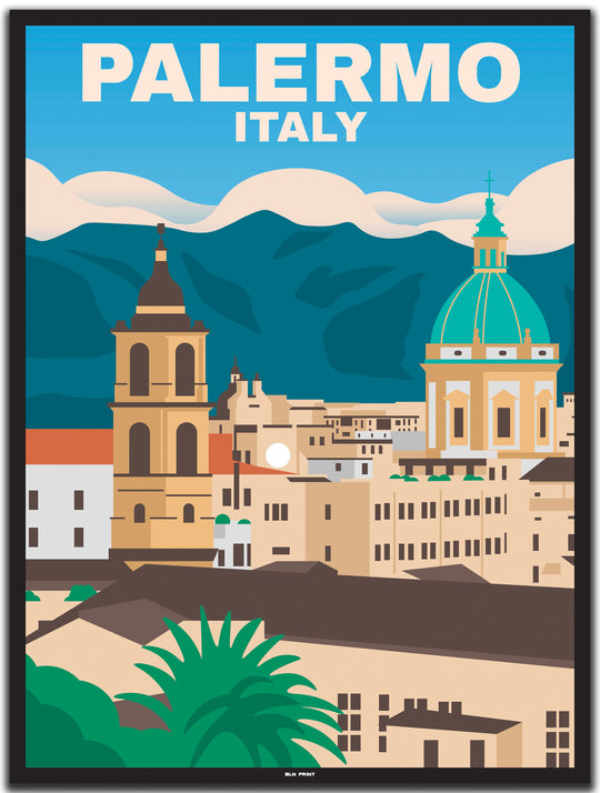 vintage travel poster Palermo #30x40cm-black-color-border