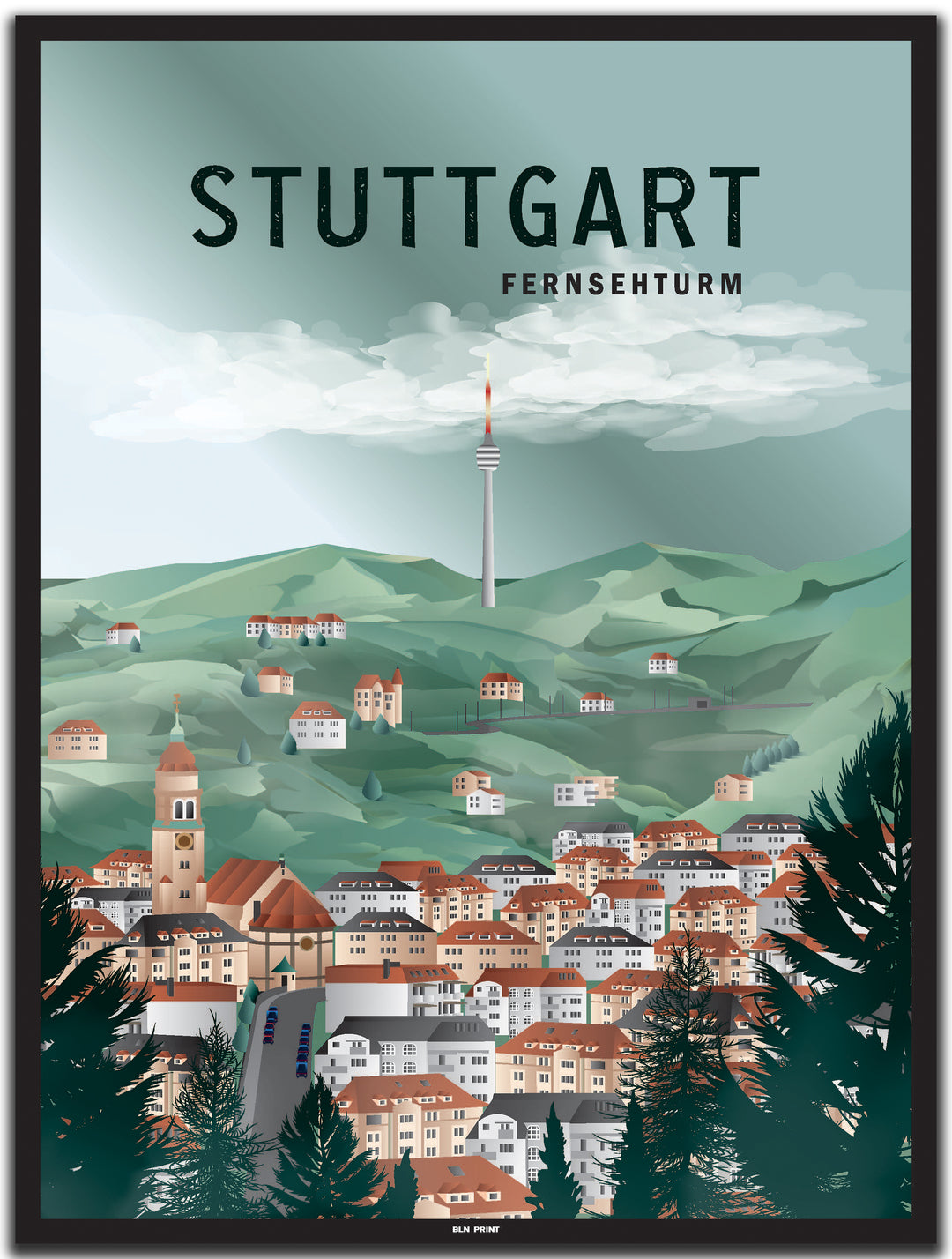 vintage stuttgart poster shop #30x40cm-schwarzer-farbrand