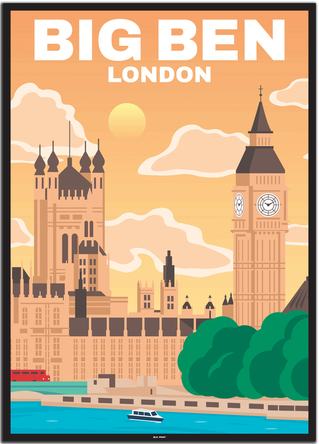 vintage travel poster london #50x70cm-schwarzer-farbrand