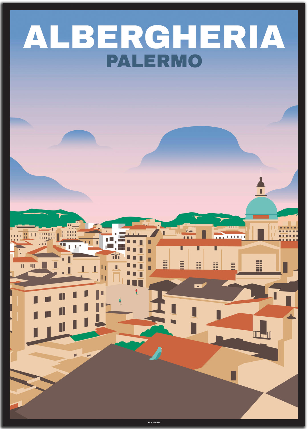 vintage travel poster palermo #50x70cm-schwarzer-farbrand