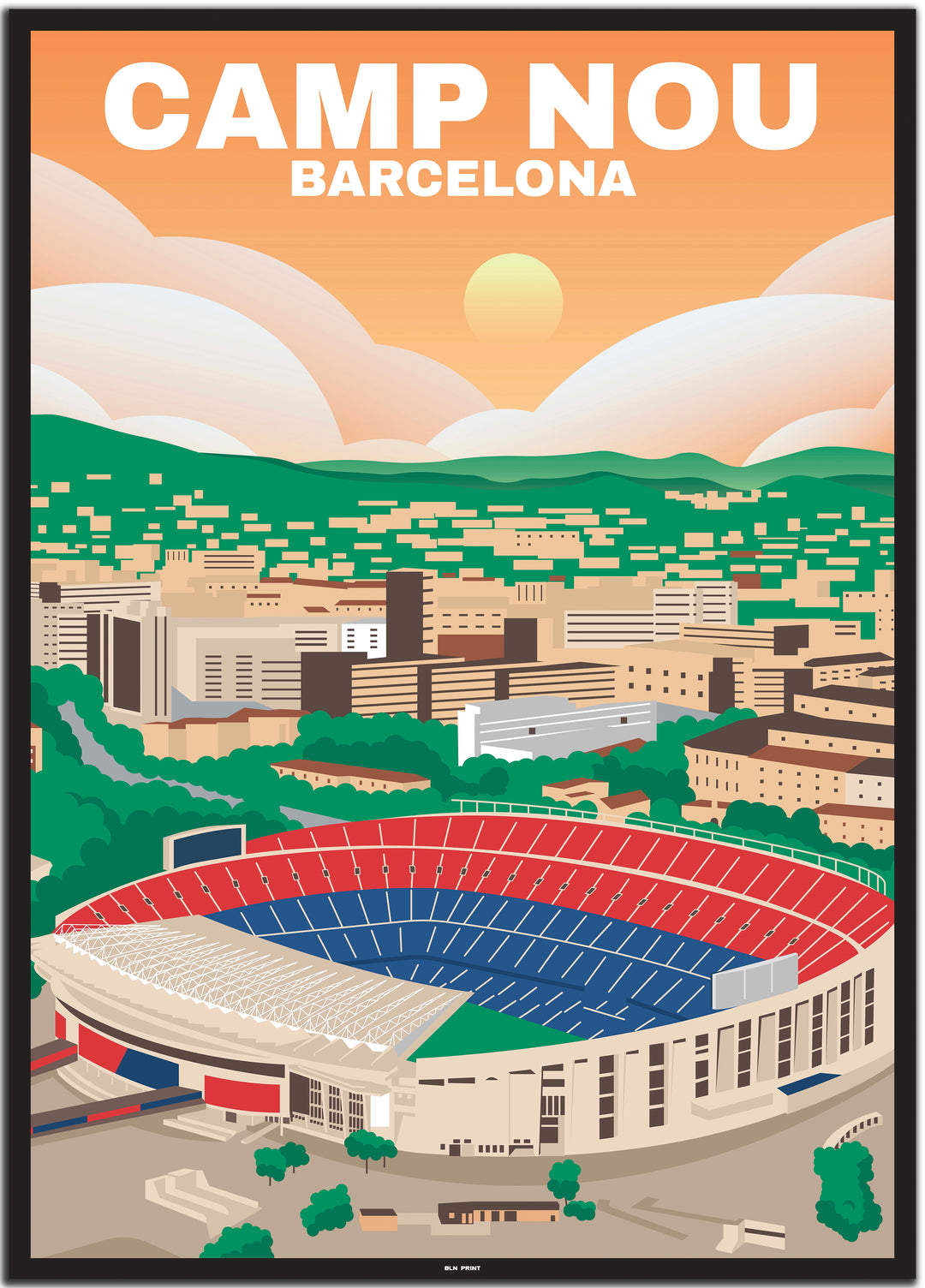 vintage travel poster barcelona #50x70cm-schwarzer-farbrand