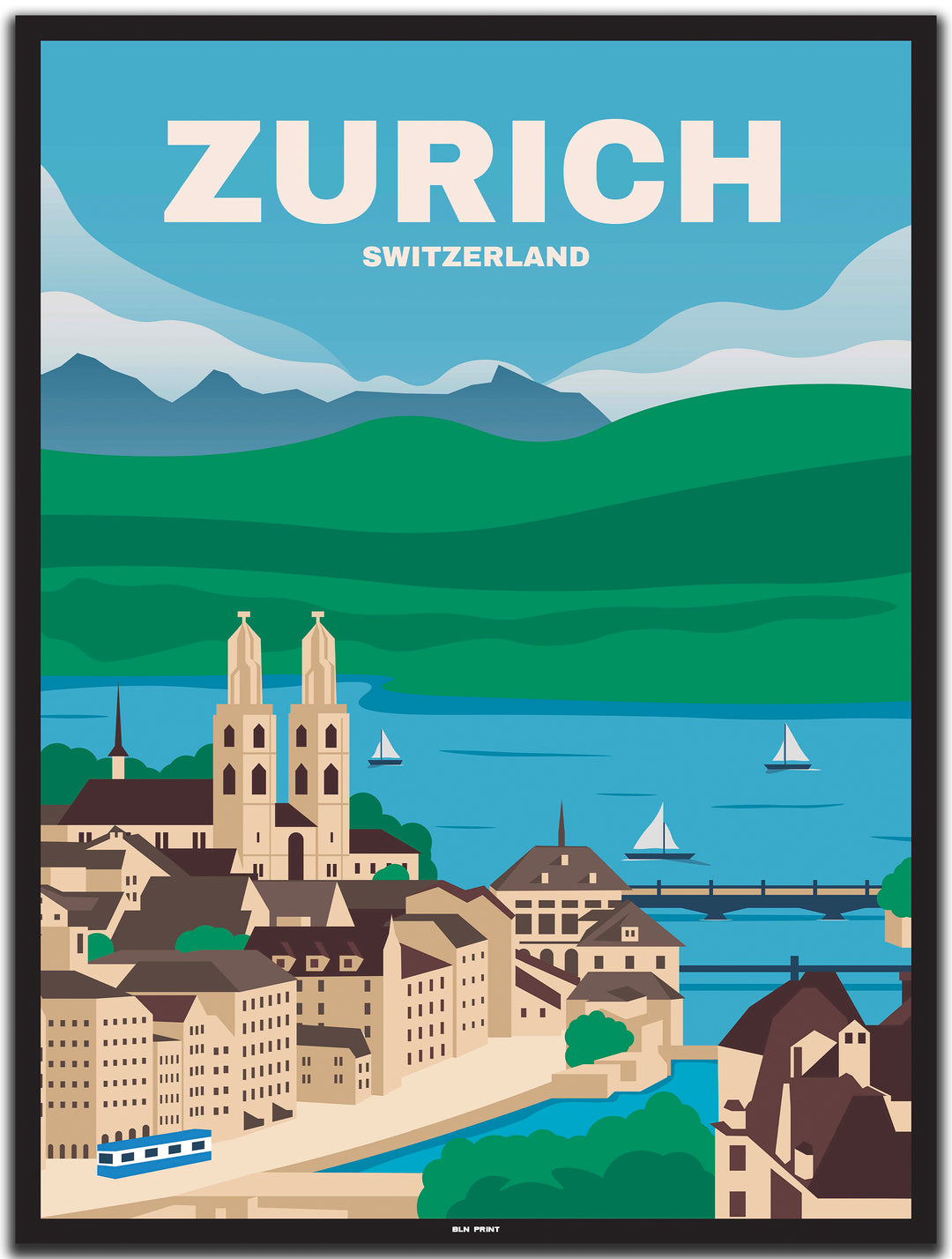 vintage Zürich poster shop #30x40cm-schwarzer-farbrand