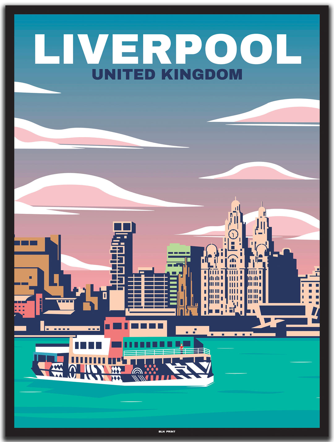 vintage travel poster liverpool #30x40cm-black-color-border