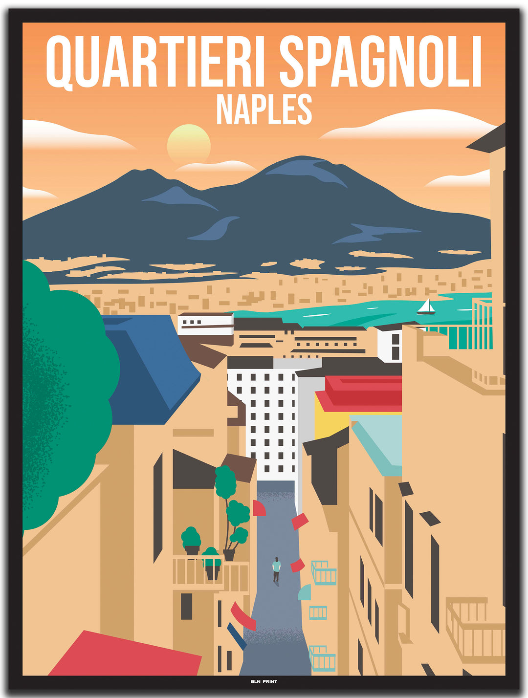 vintage travel poster napoli #30x40cm-black-color-border