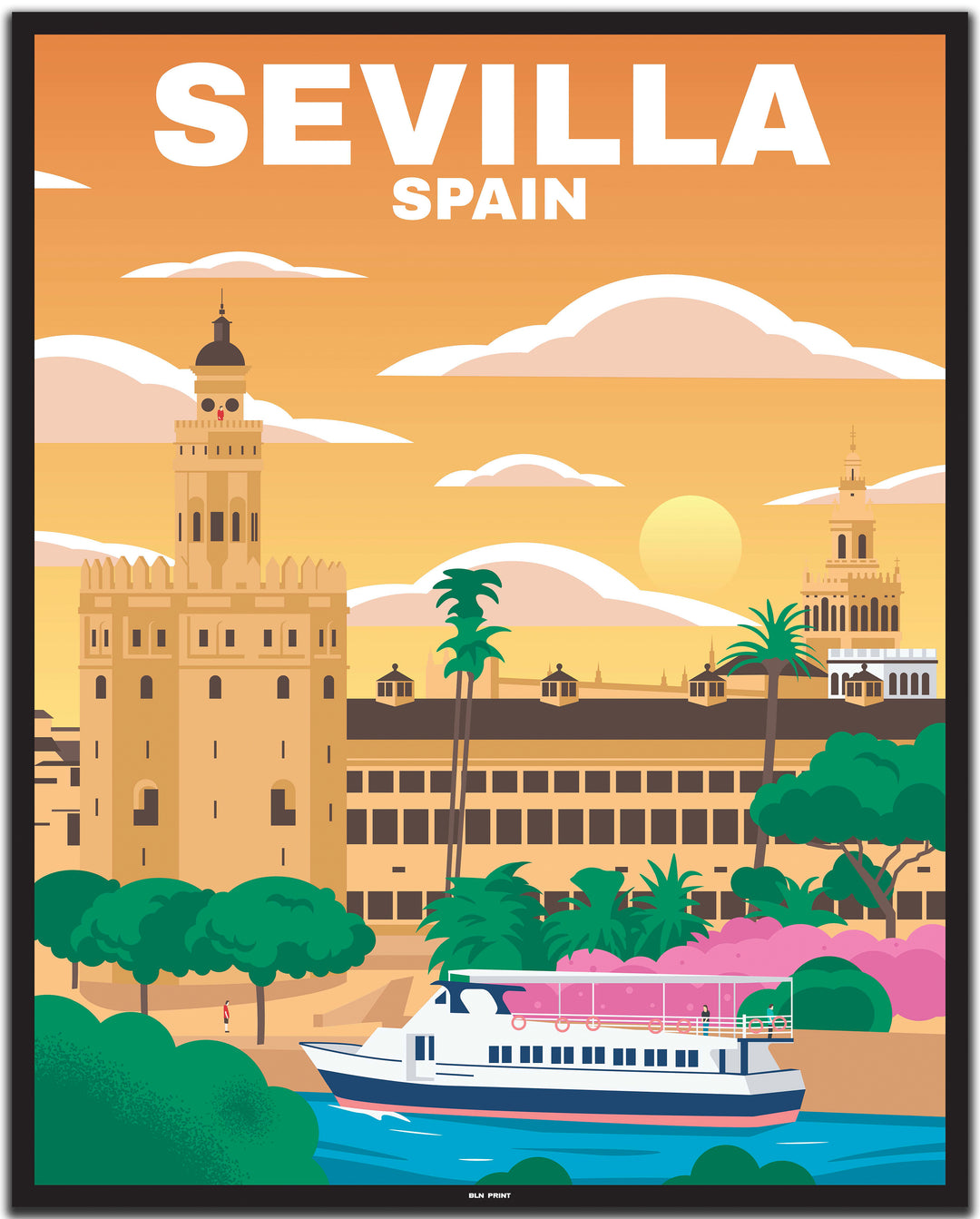 vintage travel poster sevilla #40x50cm-schwarzer-farbrand