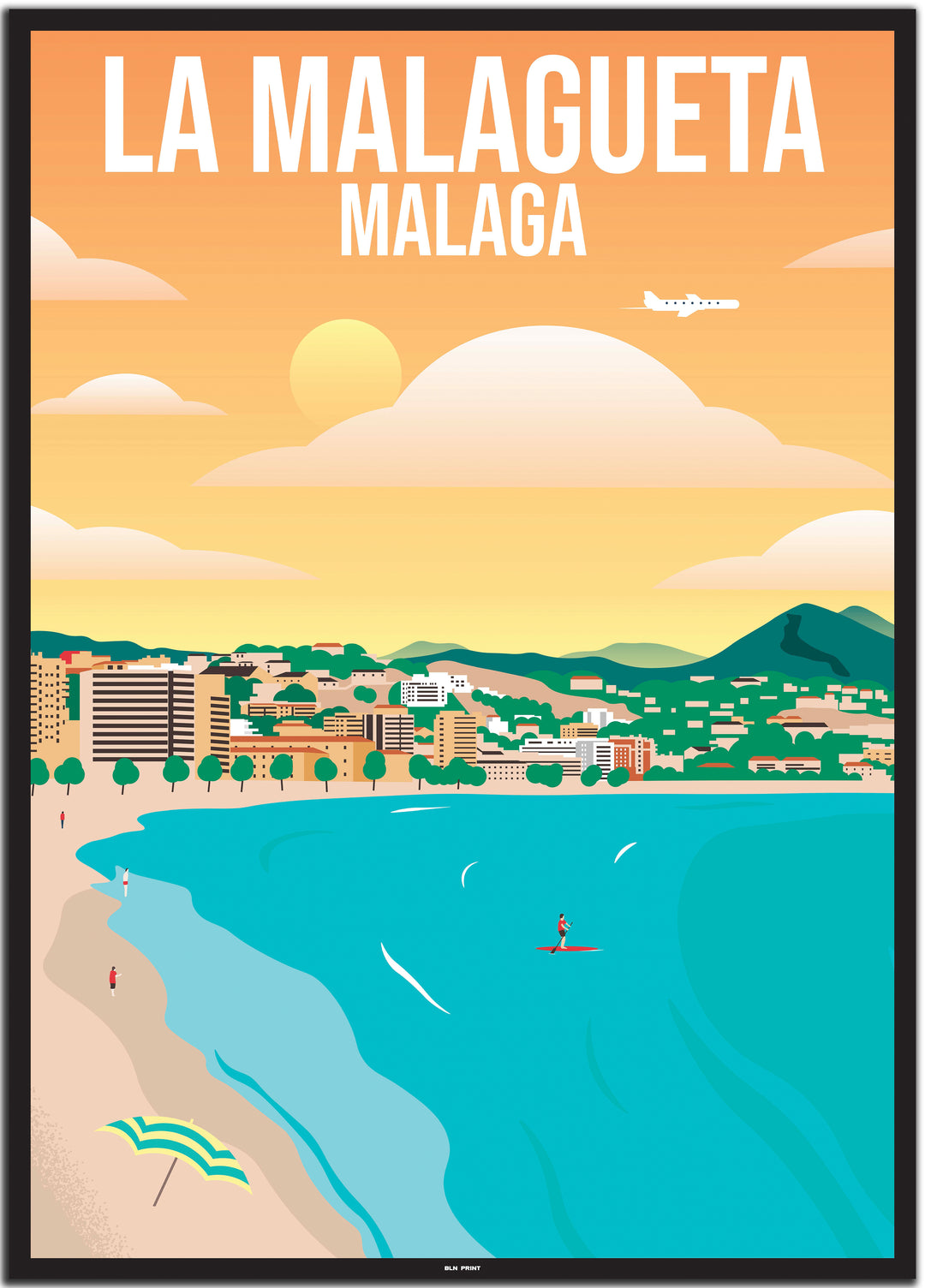 vintage travel poster malaga #50x70cm-schwarzer-farbrand