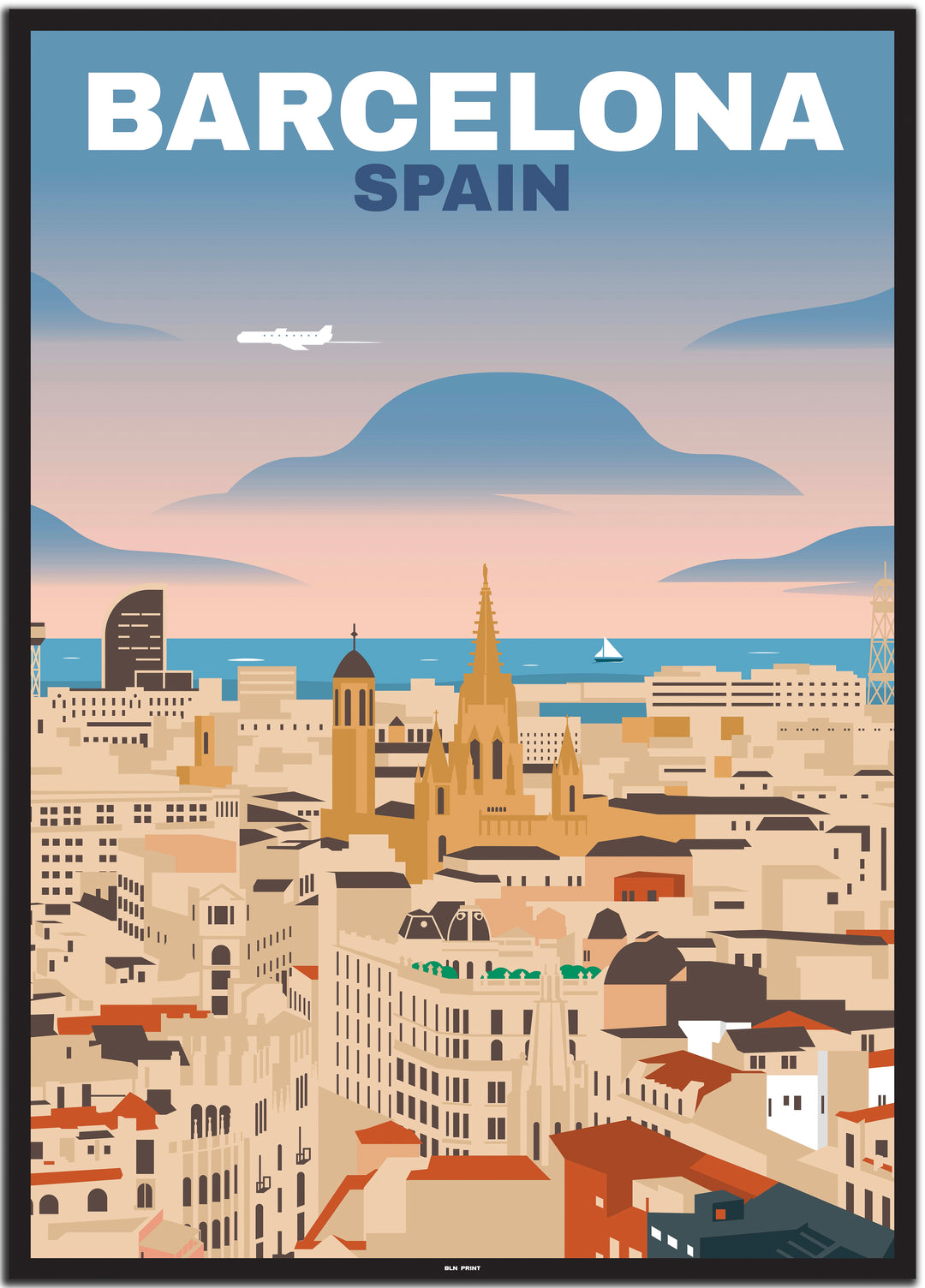 vintage travel poster barcelona #50x70cm-schwarzer-farbrand