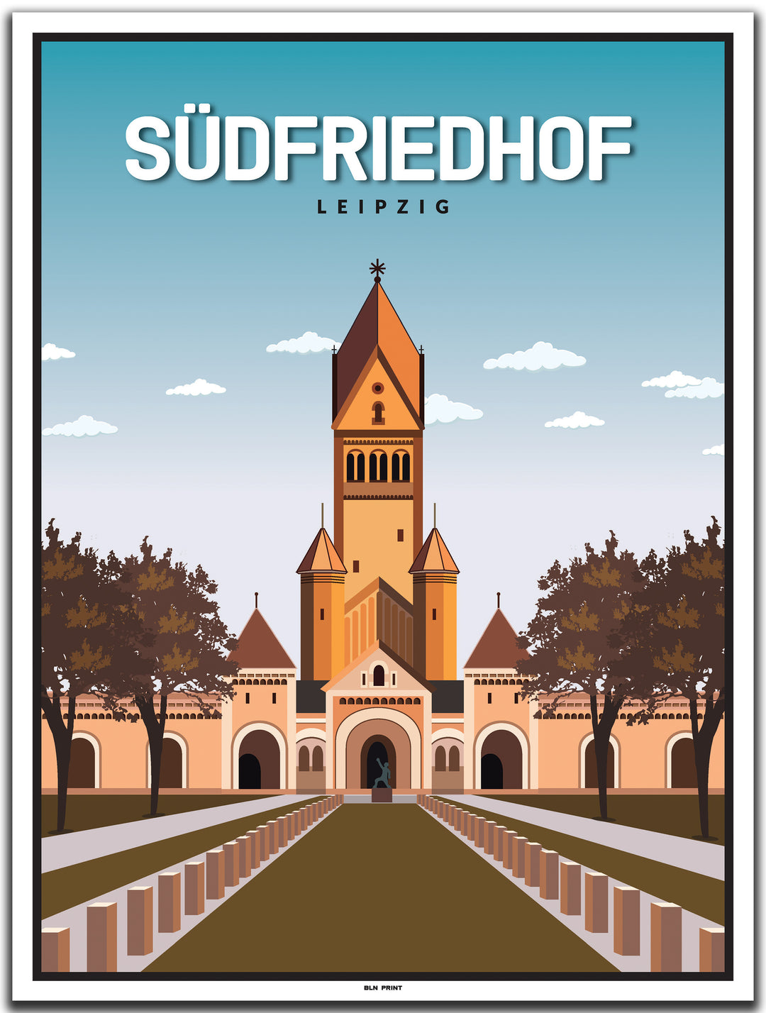 vintage kunstdruck poster Südfriedhof Leipzig #30x40cm-weier-farbrand