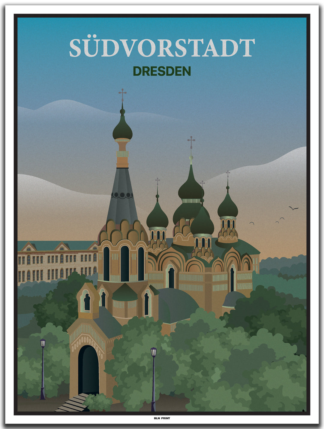 vintage kunstdruck poster Südvorstadt Dresden #30x40cm-weier-farbrand