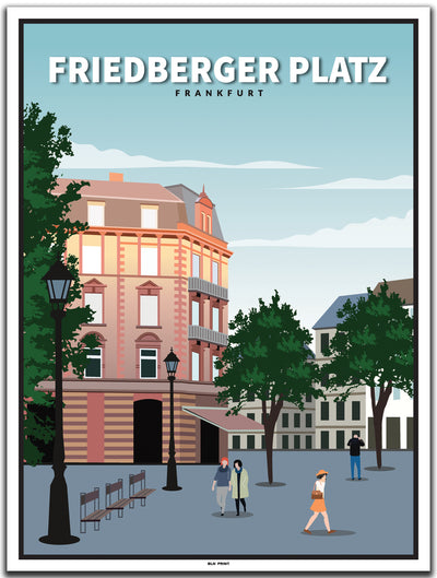 vintage kunstdruck poster Friedberger Platz Frankfurt #30x40cm-weier-farbrand