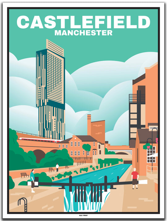 vintage kunstdruck travel poster Castlefield Manchester #30x40cm-weier-farbrand