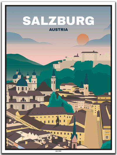 vintage kunstdruck poster Altstadt Salzburg #30x40cm-weier-farbrand