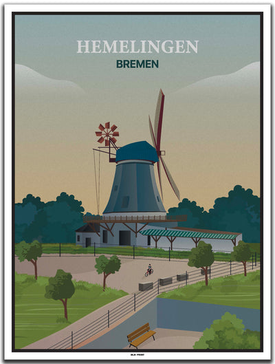 vintage kunstdruck poster Hemelingen Bremen #30x40cm-weier-farbrand