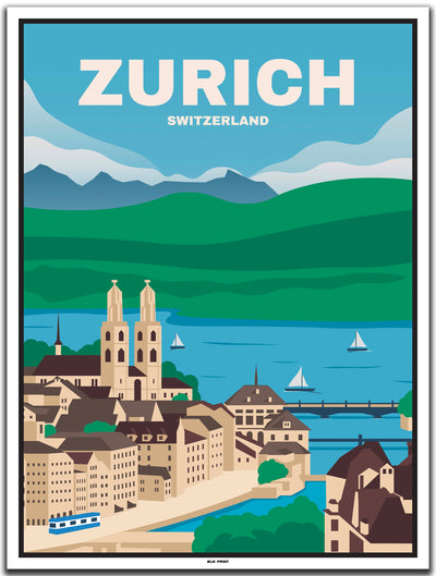 vintage kunstdruck poster Züricher See Zürich #30x40cm-weier-farbrand
