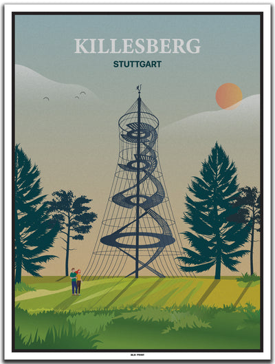 vintage kunstdruck poster Killesberg Stuttgart #30x40cm-weier-farbrand