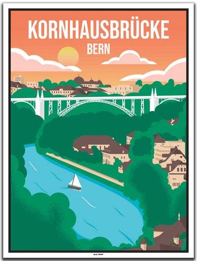 vintage kunstdruck poster Kornhausbrücke Bern #30x40cm-weier-farbrand