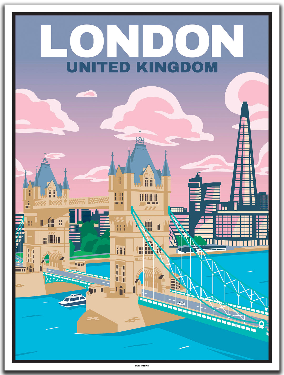 vintage kunstdruck travel poster Tower Bridge London #30x40cm-weier-farbrand