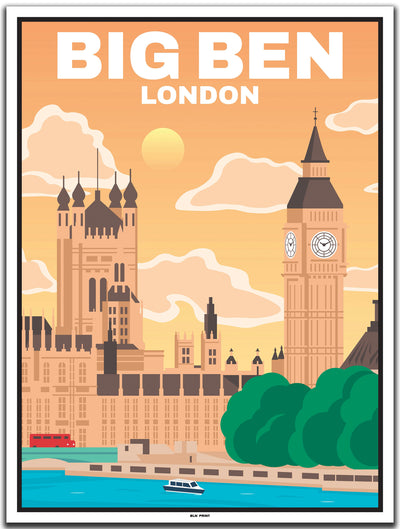 vintage kunstdruck travel poster Big Ben London #30x40cm-weier-farbrand