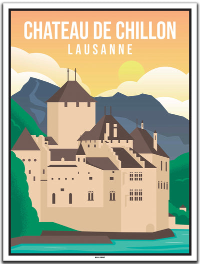 vintage kunstdruck poster Chateau de Chillon Lausanne #30x40cm-weier-farbrand