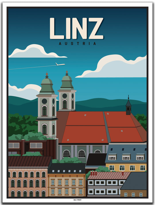 vintage kunstdruck poster Altstadt Linz #30x40cm-weier-farbrand