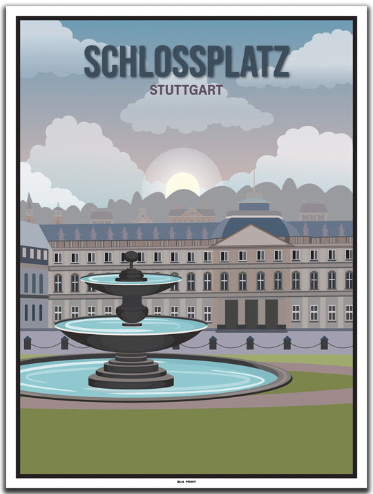 vintage kunstdruck poster stuttgart schlossplatz #30x40cm-weier-farbrand