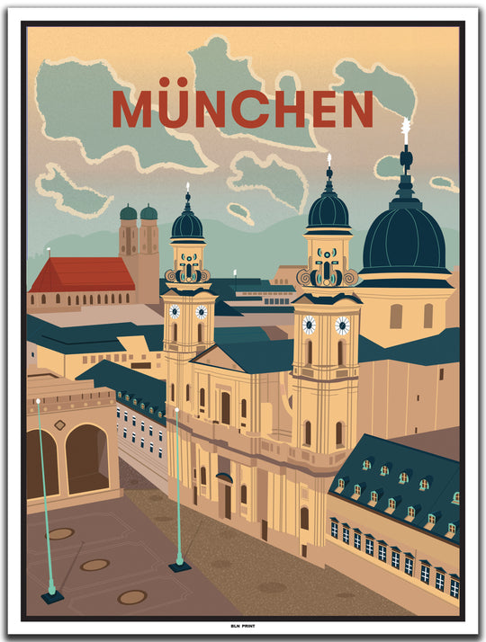 vintage kunstdruck poster odeonsplatz münchen #30x40cm-weier-farbrand