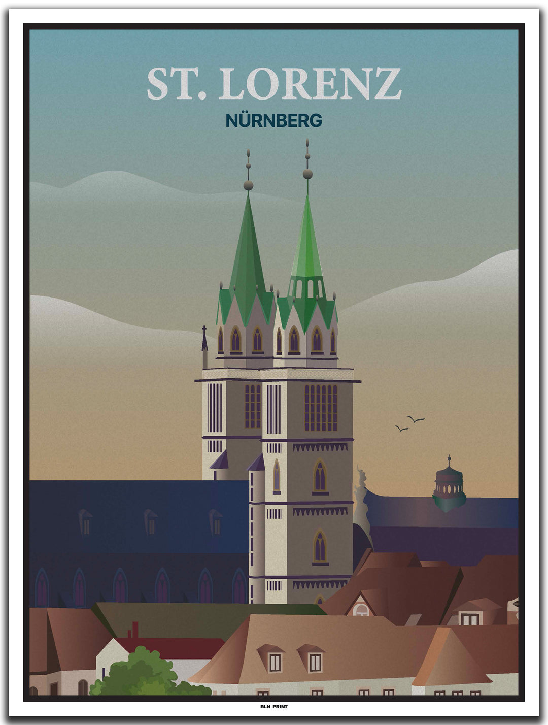 vintage kunstdruck poster St. Lorenz nürnberg #30x40cm-weier-farbrand