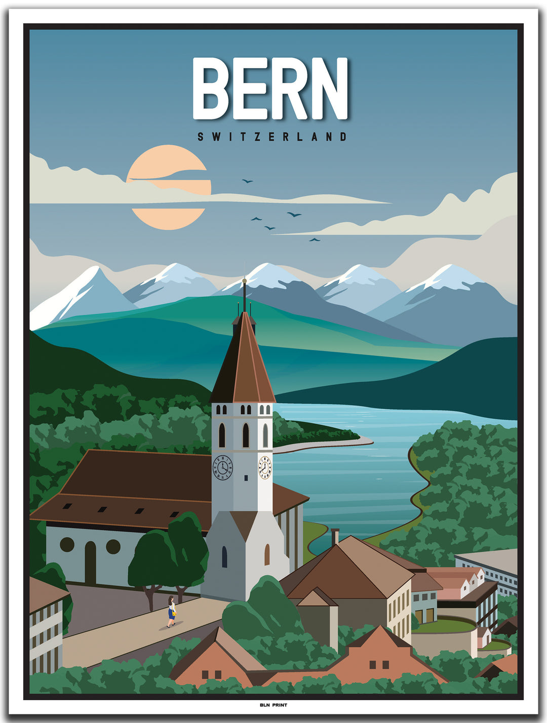 vintage kunstdruck poster Altstadt Bern #30x40cm-weier-farbrand