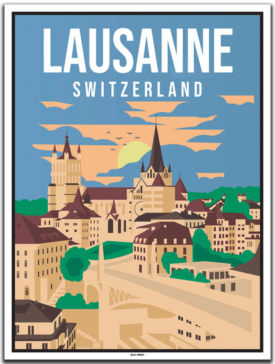 vintage kunstdruck poster Kathedrale Lausanne #30x40cm-weier-farbrand