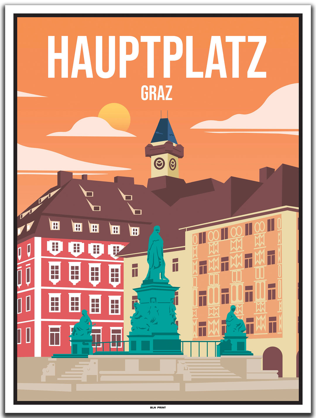 vintage kunstdruck poster Hauptplatz Graz #30x40cm-weier-farbrand