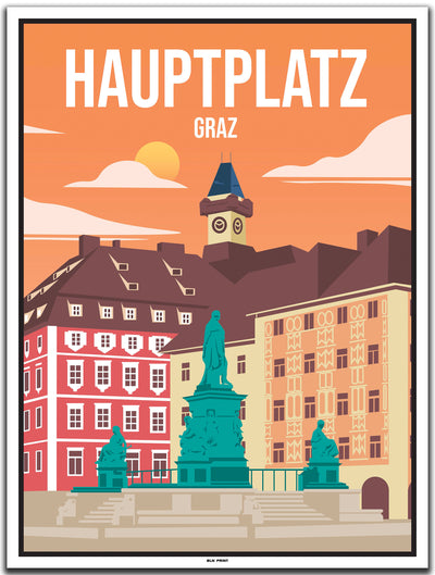vintage kunstdruck poster Hauptplatz Graz #30x40cm-weier-farbrand