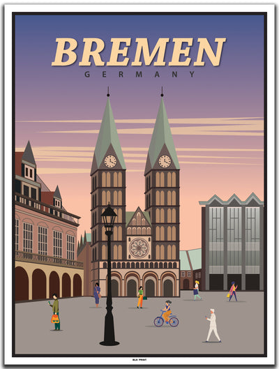 vintage kunstdruck poster Marktplatz Bremen #30x40cm-weier-farbrand