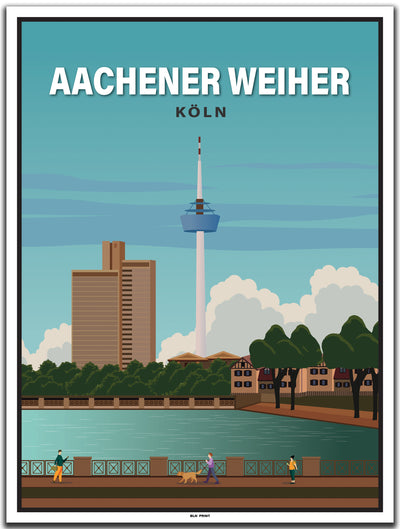 vintage kunstdruck travel poster aachener weiher Köln #30x40cm-weier-farbrand
