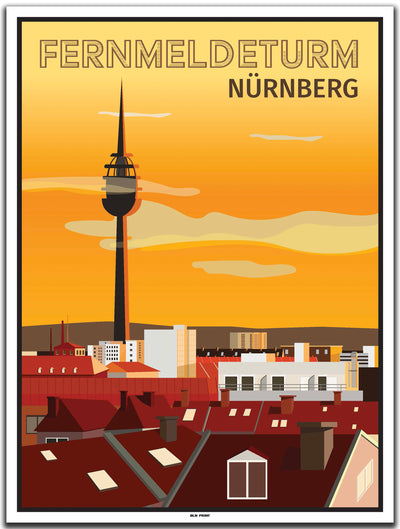 vintage kunstdruck poster fernmeldeturm nürnberg #30x40cm-weier-farbrand