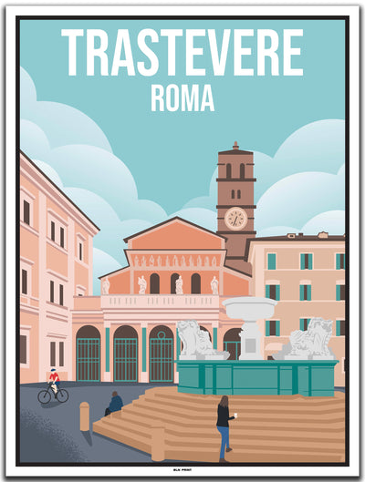 vintage kunstdruck travel poster Trastevere Rom #30x40cm-weier-farbrand