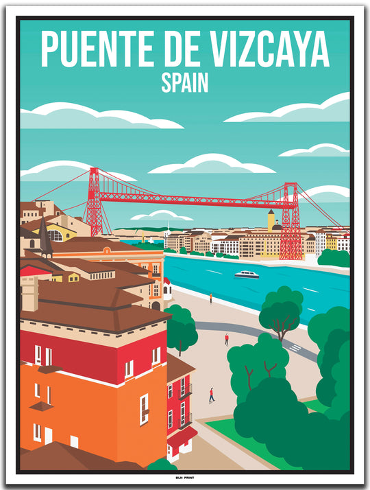 vintage travel poster bilbao #30x40cm-white-color-border