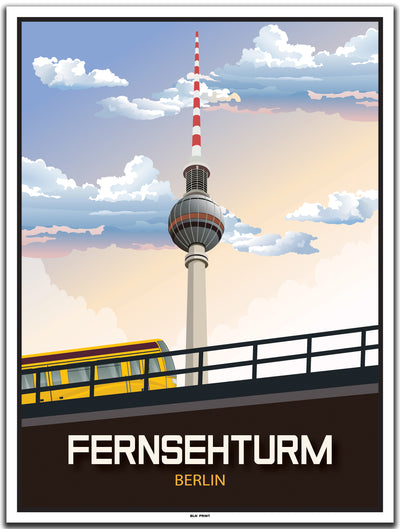 vintage kunstdruck poster fernsehturm berlin #30x40cm-weier-farbrand