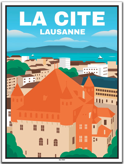 vintage kunstdruck poster La Cite Lausanne #30x40cm-weier-farbrand