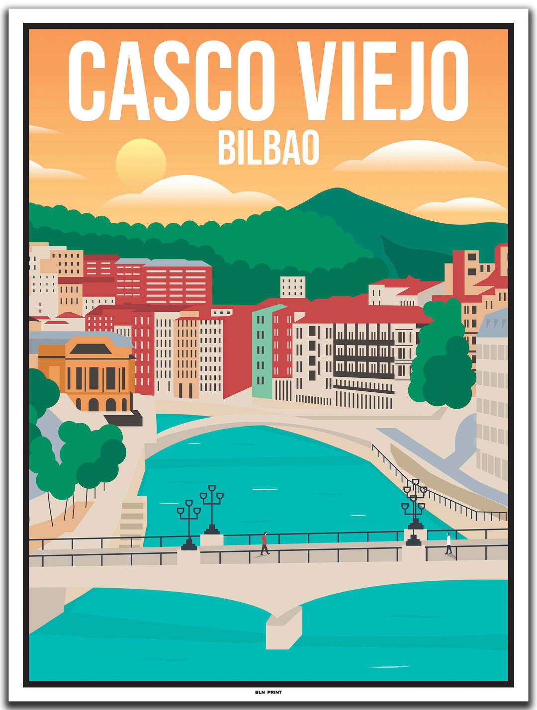 vintage travel poster bilbao #30x40cm-white-color-border