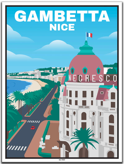vintage kunstdruck travel poster Gambetta Nizza #30x40cm-weier-farbrand