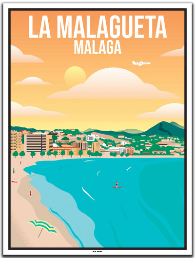 vintage kunstdruck travel poster La Malagueta Malaga #30x40cm-weier-farbrand